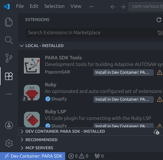 Install Extension in Container